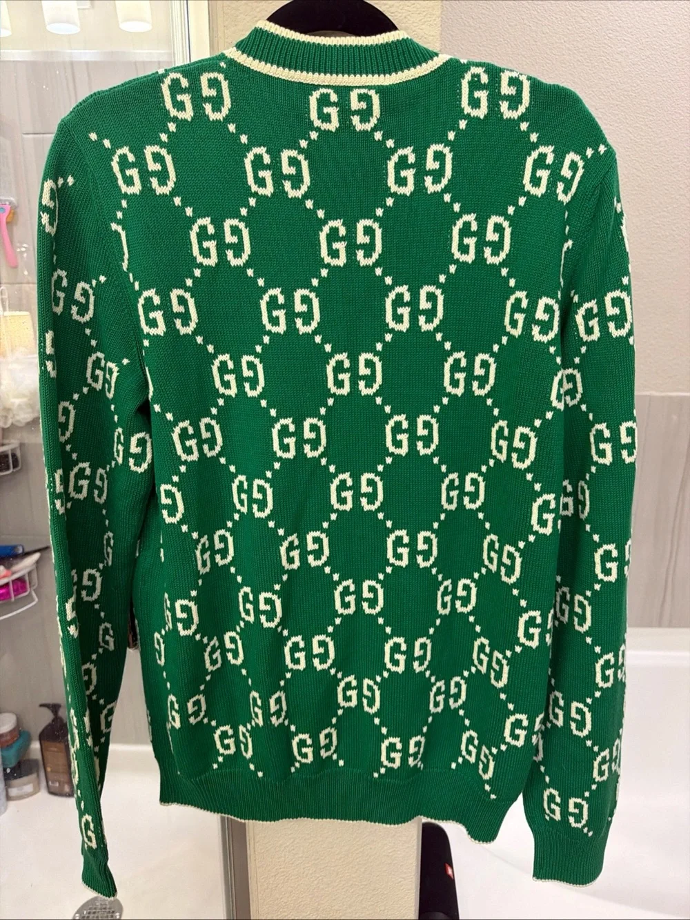Gucci Green and White GG Logo Cotton Cardigan